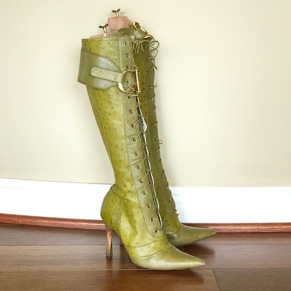 ostrich lace up boots